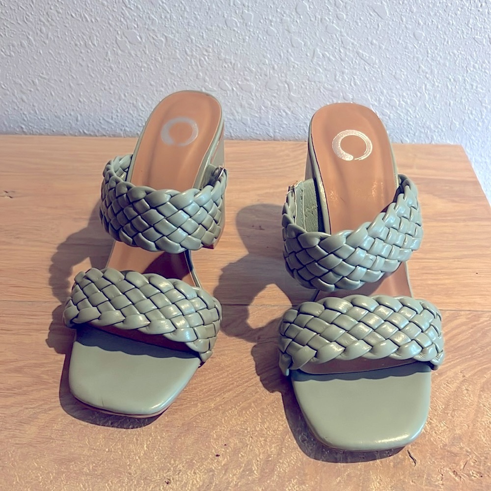 Braided Strap Slip on Block Heel Sandals